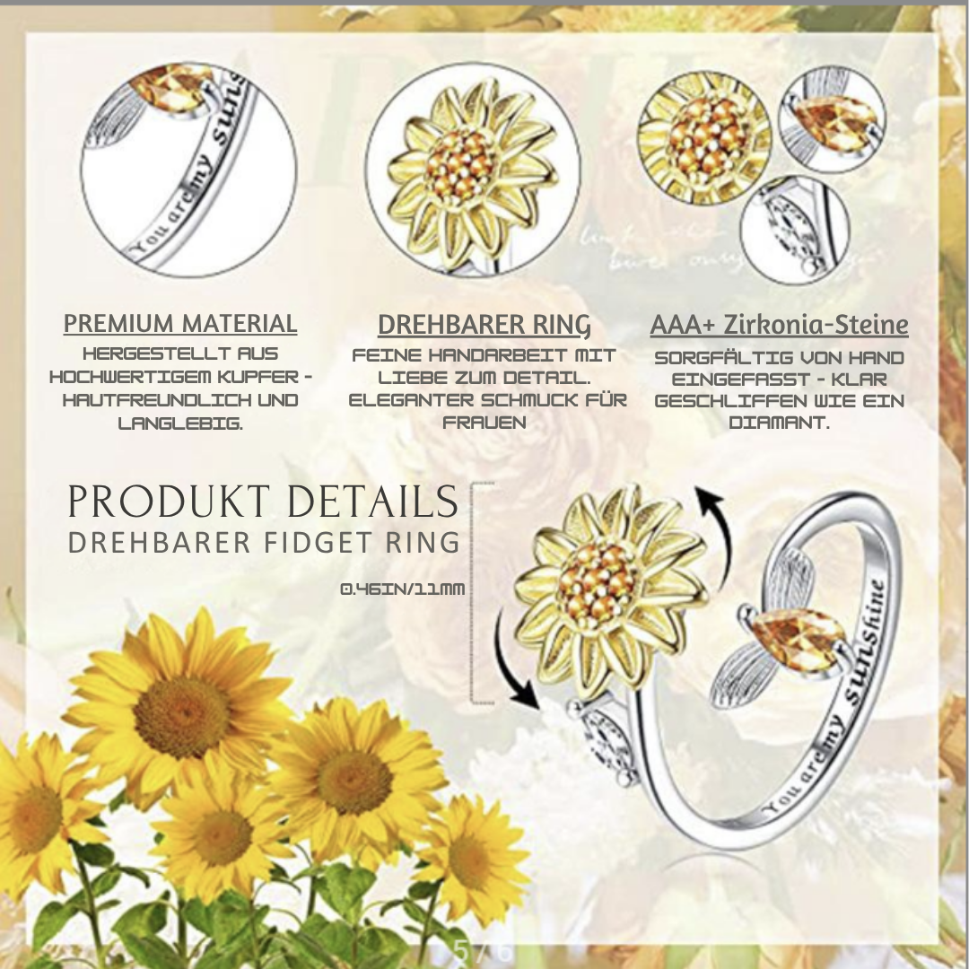 Perfektes Geschenk - Sonnen-Ring mit Fidget Blume