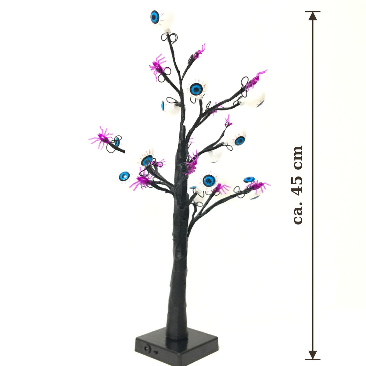 Schaurige Augenbaum-Lampe mit Größenangabe: ca. 45 cm hoch, vor weißem Hintergrund