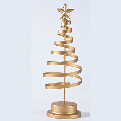 Goldene Spiralbaum-Lampe ausgeschaltet als elegante Deko vor hellem Hintergrund