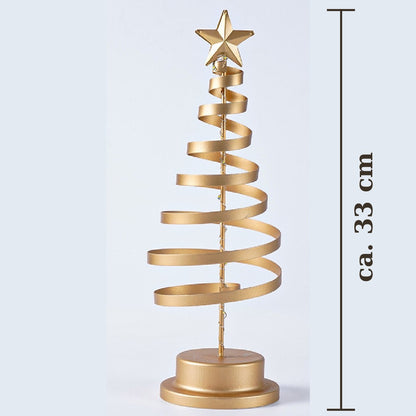 Goldene Spiralbaum-Lampe mit Größenangabe, ca. 33 cm hoch